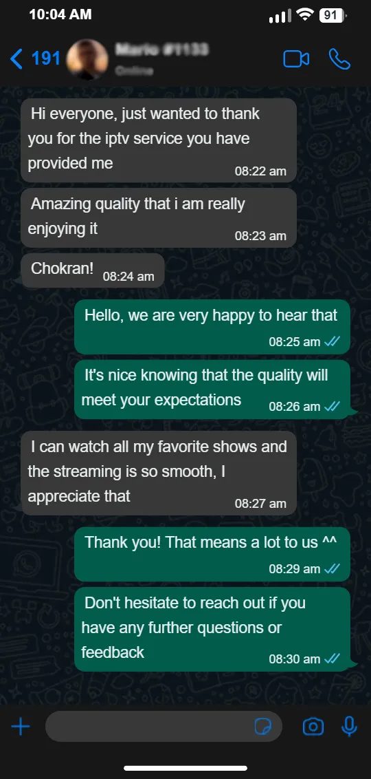 Customer praising IPTV Gold - Gold IPTV 4K streaming review